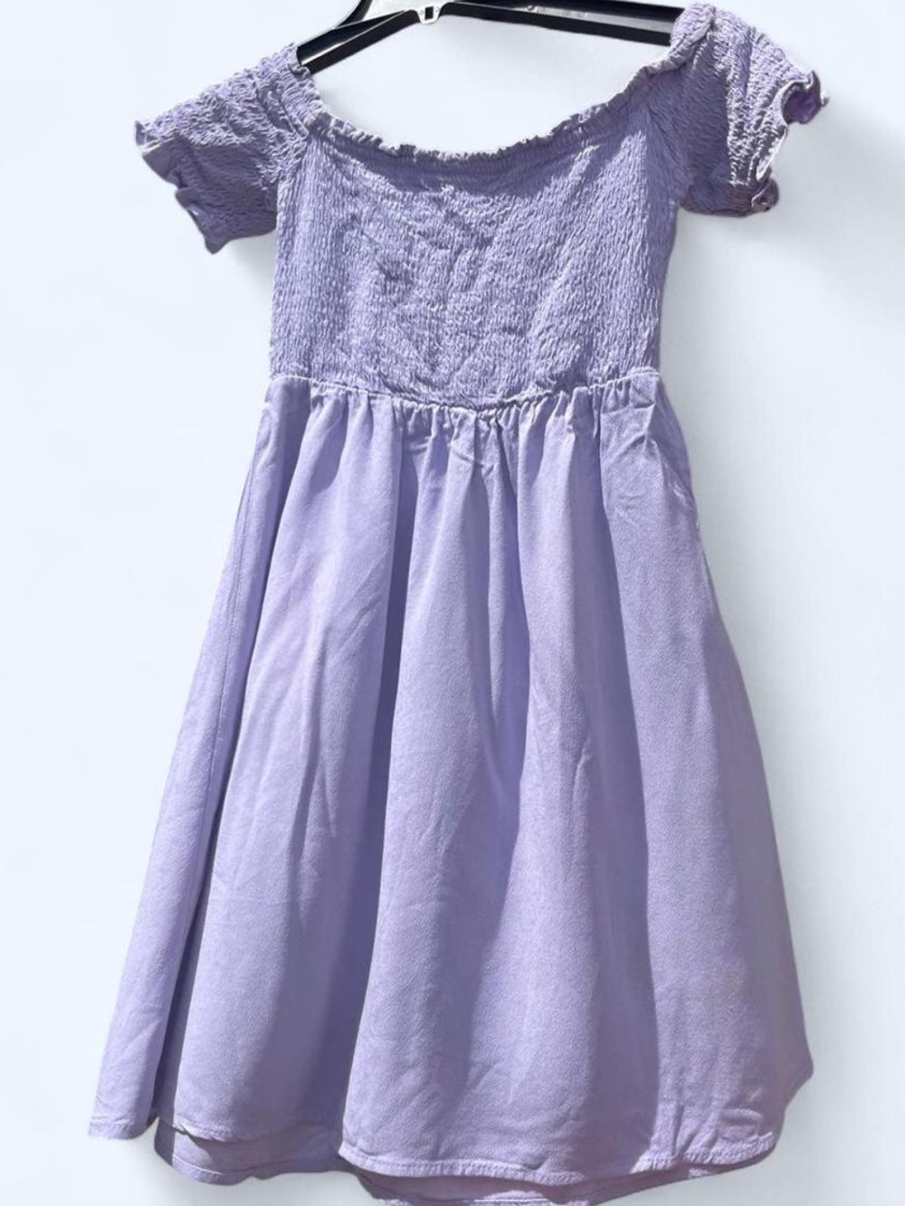 Rewind Lavender Off-Shoulder Smocked Dress, Size XS